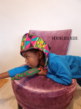 Load image into Gallery viewer, Childrens Blue African print Kente hoodie all in one