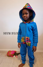 Load image into Gallery viewer, Childrens Blue African print Kente hoodie all in one