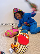 Load image into Gallery viewer, Childrens Blue African print Kente hoodie all in one