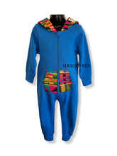 Load image into Gallery viewer, Childrens Blue African print Kente hoodie all in one