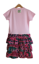 Load image into Gallery viewer, African print pink rara, ruffle jersey dress with pocket
