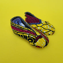 Load image into Gallery viewer, African print patterned baby shoes in Pink and yellow 
