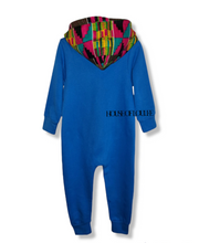 Load image into Gallery viewer, Childrens Blue African print Kente hoodie all in one