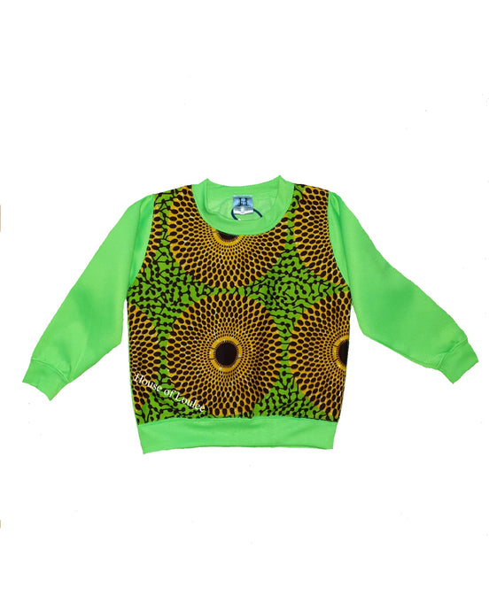 Lime Green African Print Sweater, Childrens, unisex