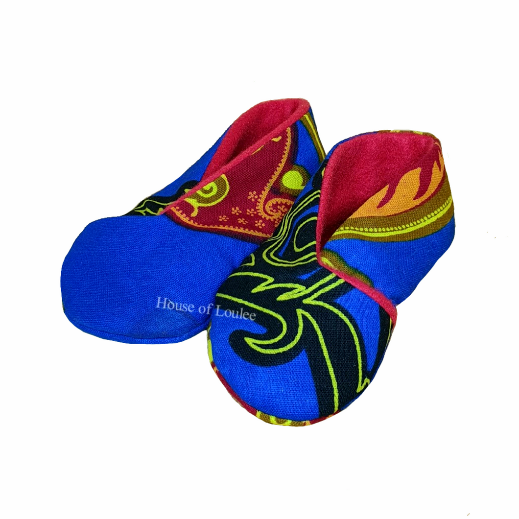African Print Baby Soft Shoes, royal blue, red, yellow, black