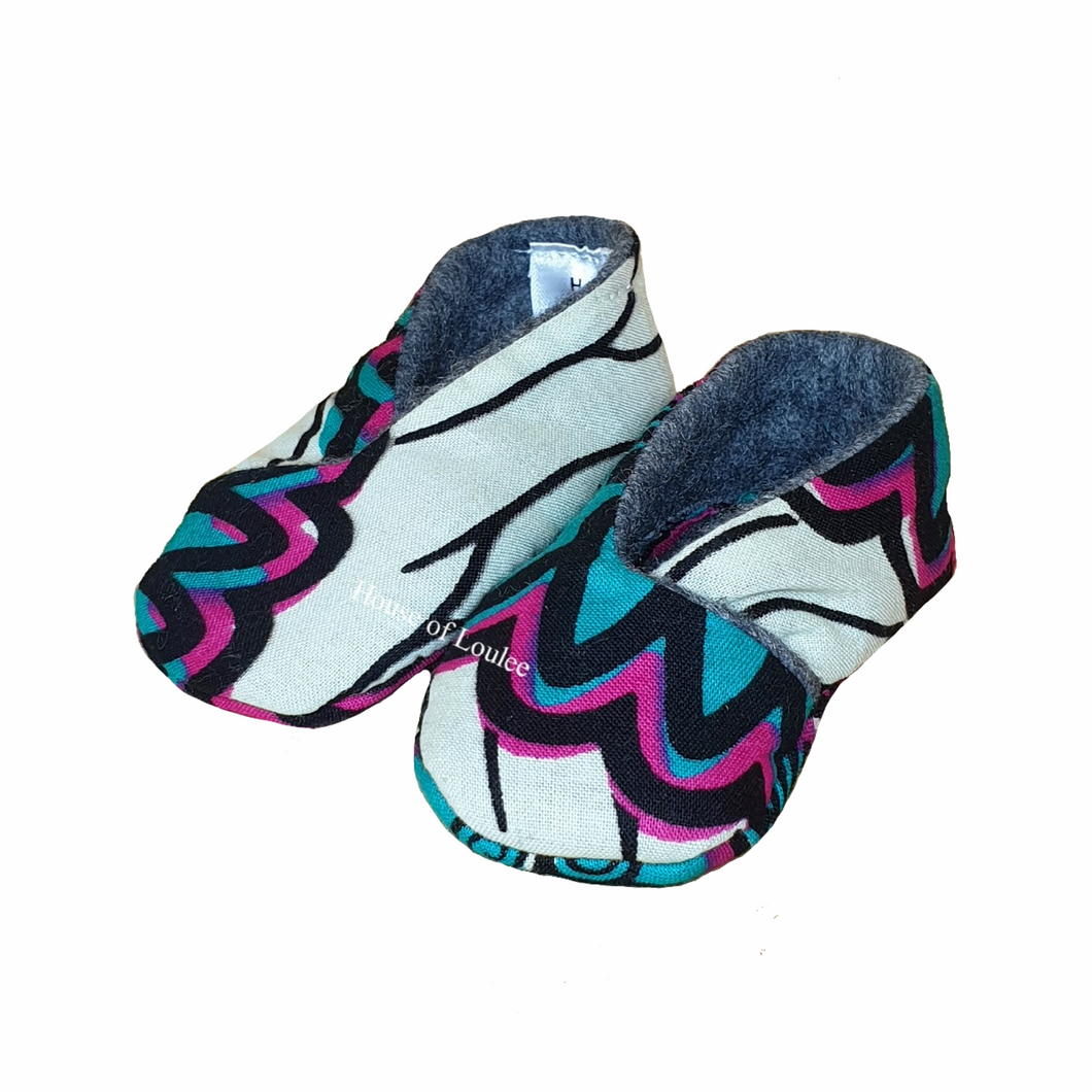 African print Baby soft shoes, pink, white, grey, turquoise, black