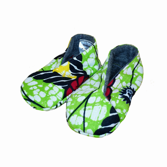 African Print Baby Soft Shoes, green, navy, red, yellow