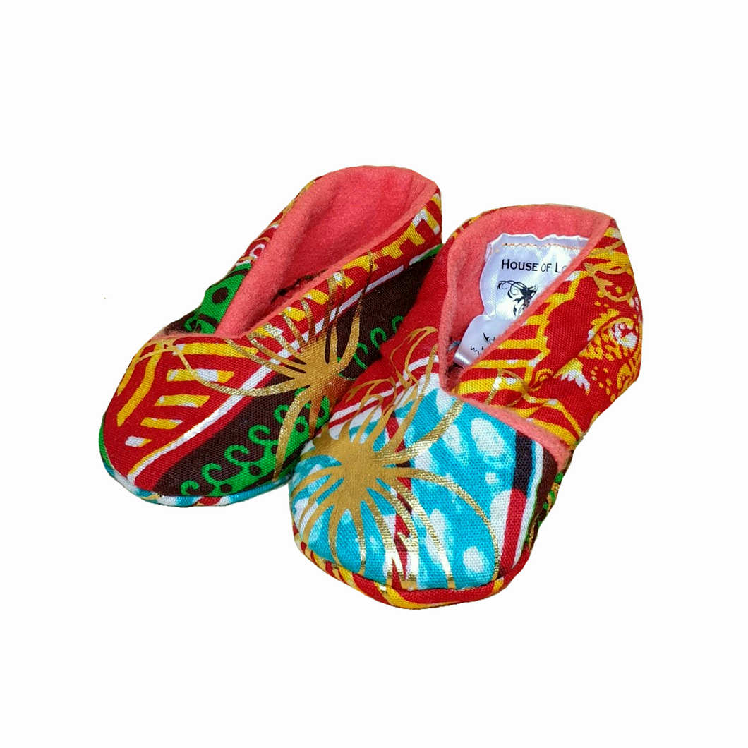 African print baby soft shoes, orange 
