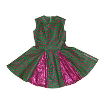 Load image into Gallery viewer, African print green and pink sequin dress, girls, childrens
