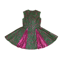 Load image into Gallery viewer, African print green and pink sequin dress, girls, childrens
