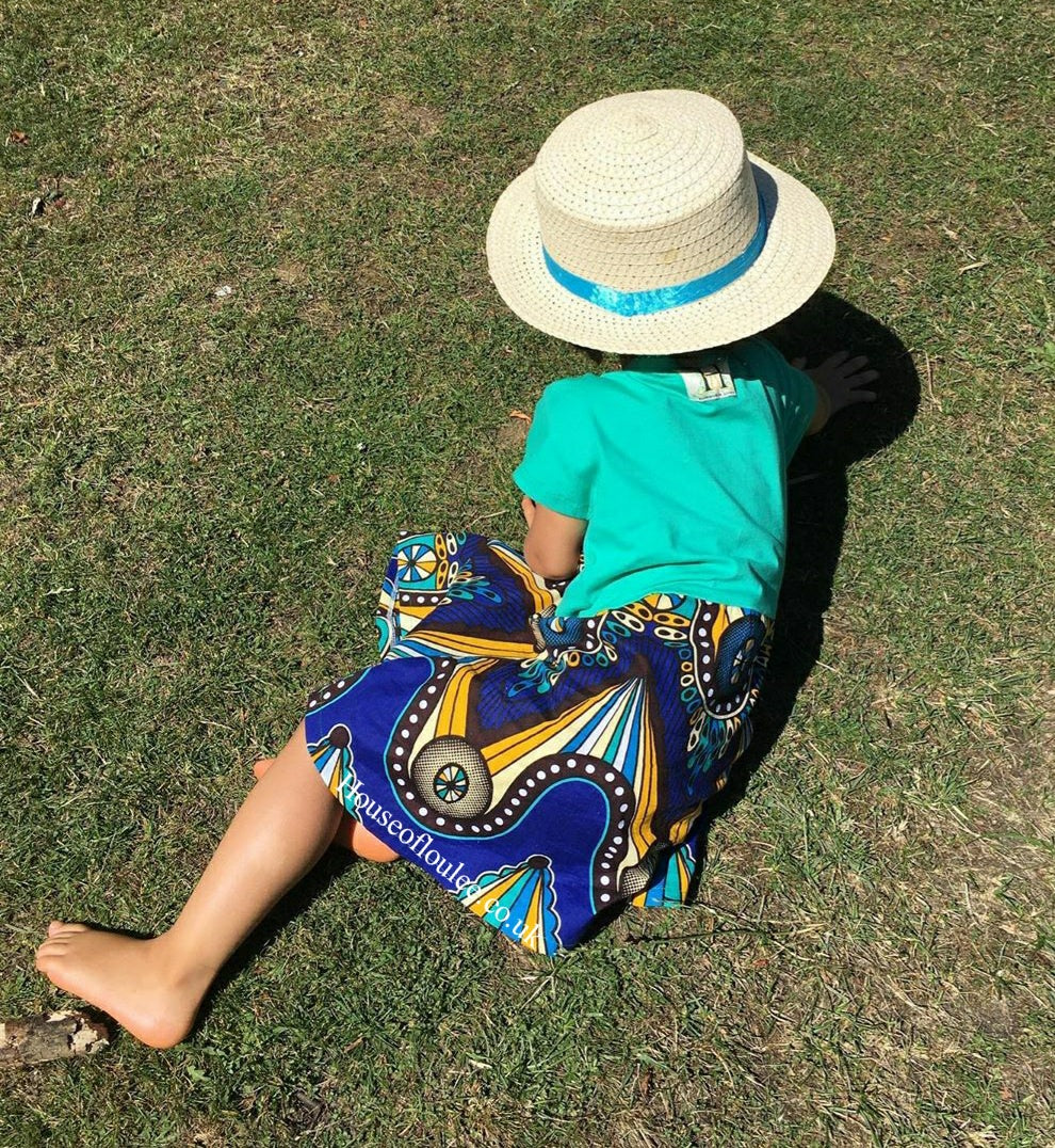 green and blue African print Jersey Dress  