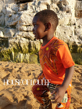 Load image into Gallery viewer, African print orange t shirt, childrens, unisex
