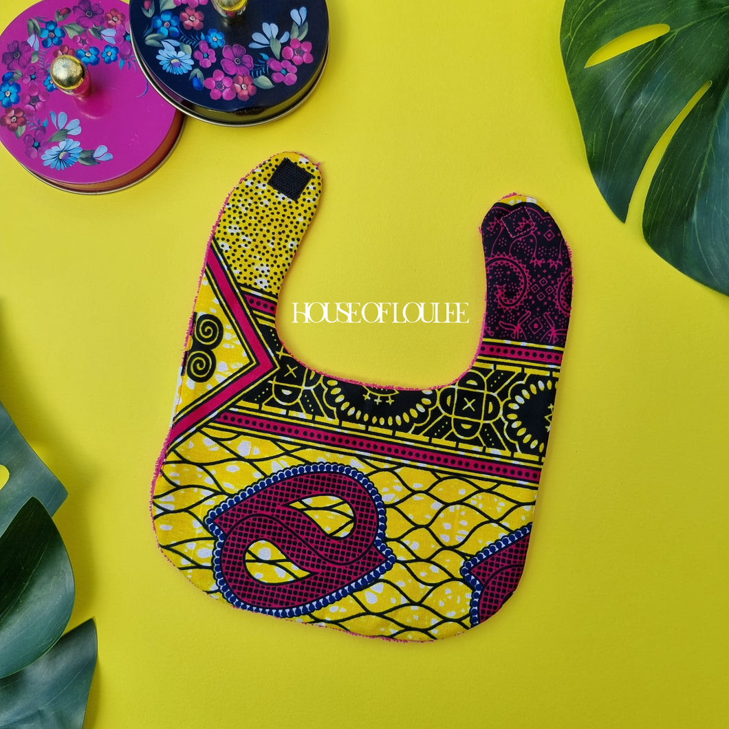 African print bib in Pink and yellow 