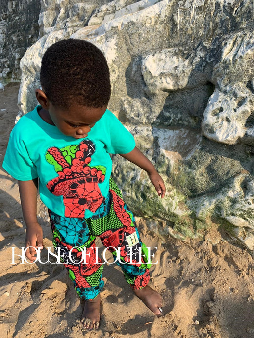 African print, red, green, blue, trousers, childrens, unisex