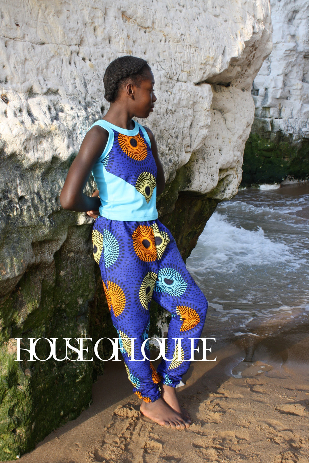 African print tank top, blue, orange, tank top and trousers, girls, childrens