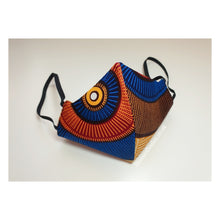 Load image into Gallery viewer, blue light orange and yellow 3d african print face mask double sided (outside)
