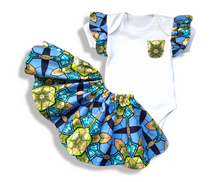 Load image into Gallery viewer, Baby Romper Set with Detachable Skirt (Gold Shimmer African Print)
